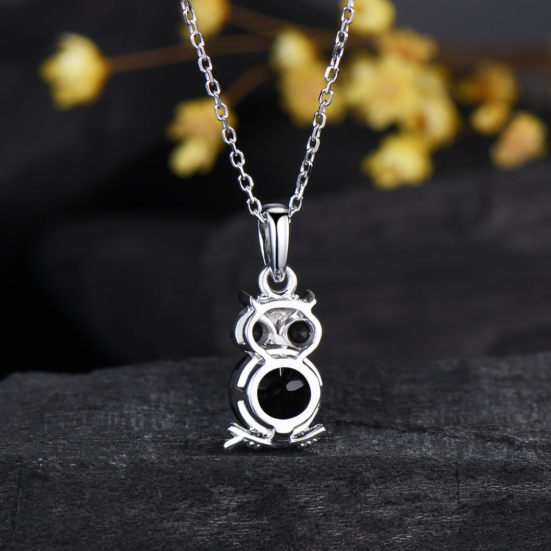 Unique Cute Owl Natural Black Onyx Wedding Necklace Night Owl Pendant Animal Inspired Gemstone Anniversary Gift