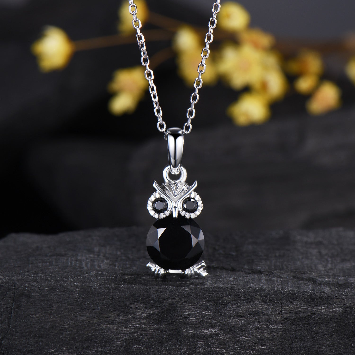 Unique Cute Owl Natural Black Onyx Wedding Necklace Night Owl Pendant Animal Inspired Gemstone Anniversary Gift