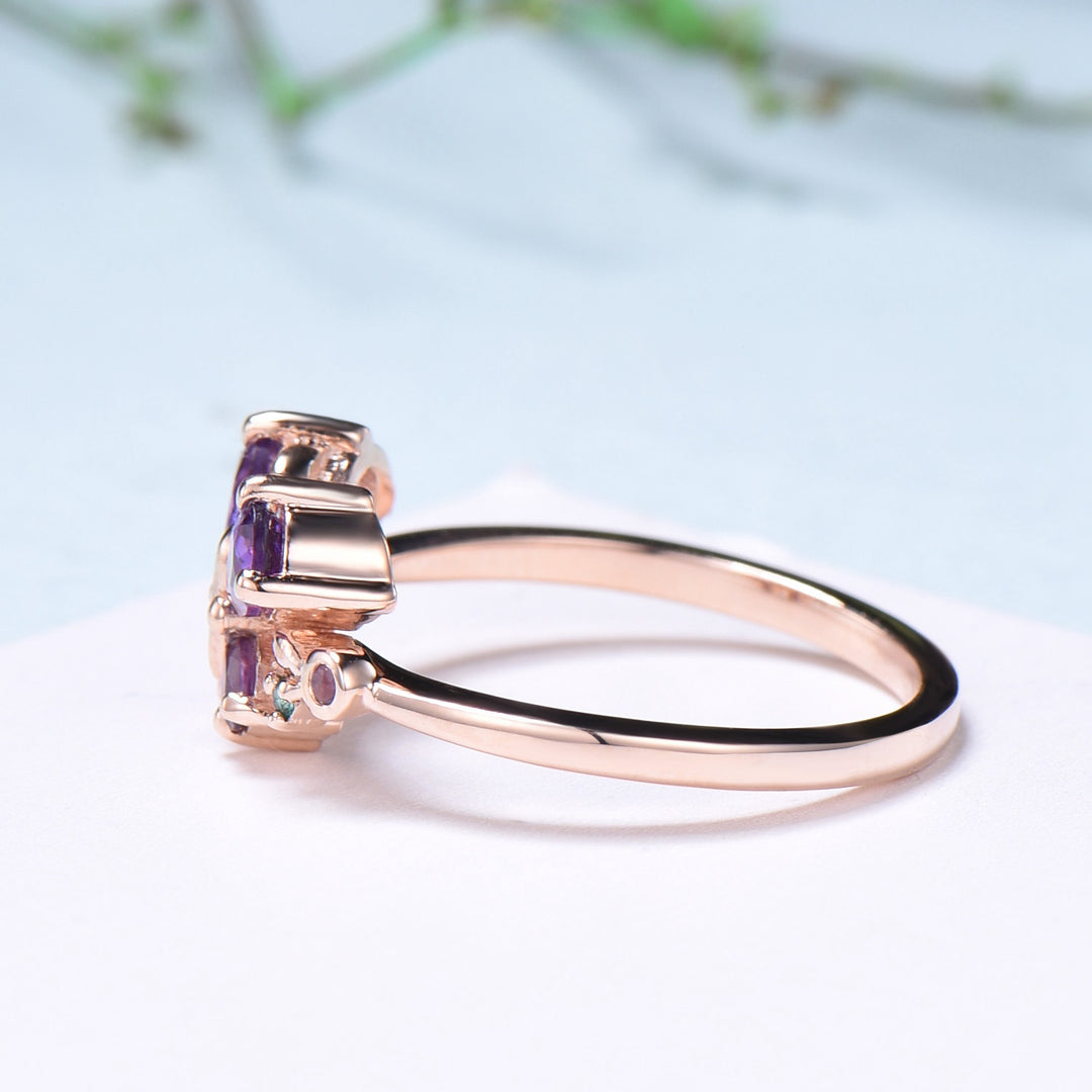 Unique Butterfly Ring Amethyst Engagement Ring teardrop amethyst silver rose gold flower promise ring emerald anniversary gift women - PENFINE