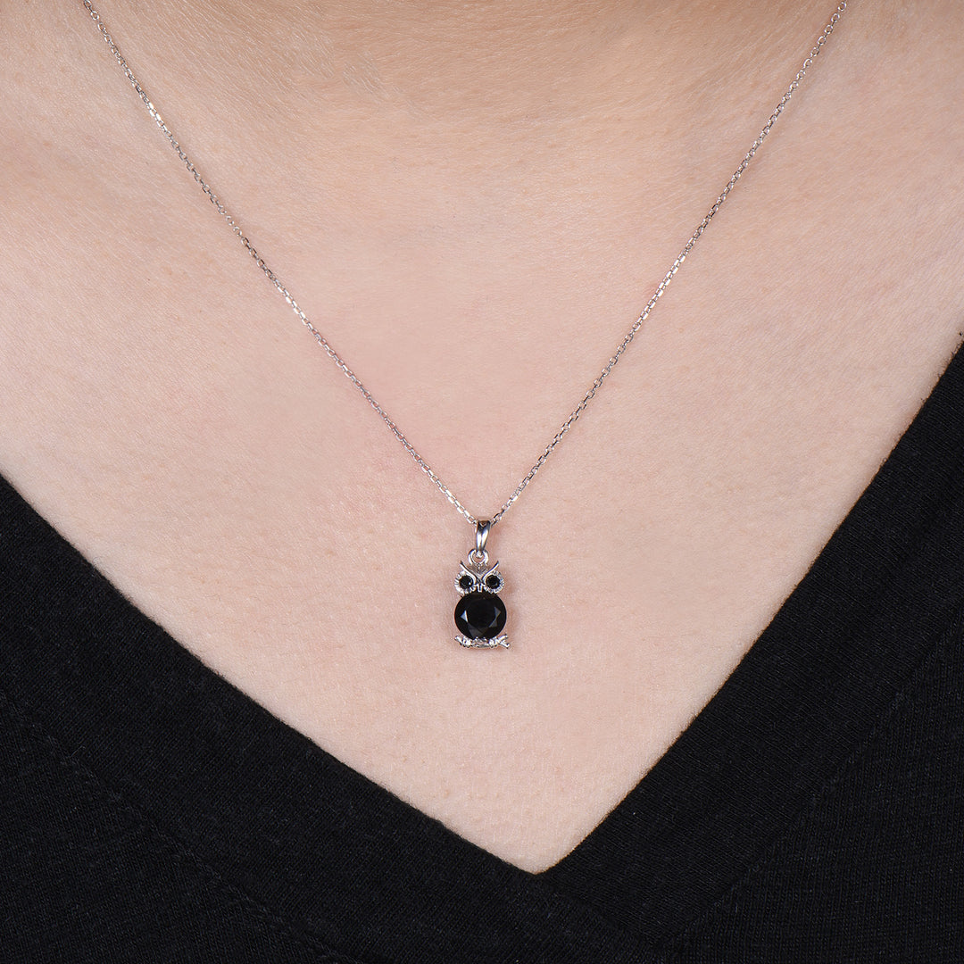 Unique Cute Owl Natural Black Onyx Wedding Necklace Night Owl Pendant Animal Inspired Gemstone Anniversary Gift