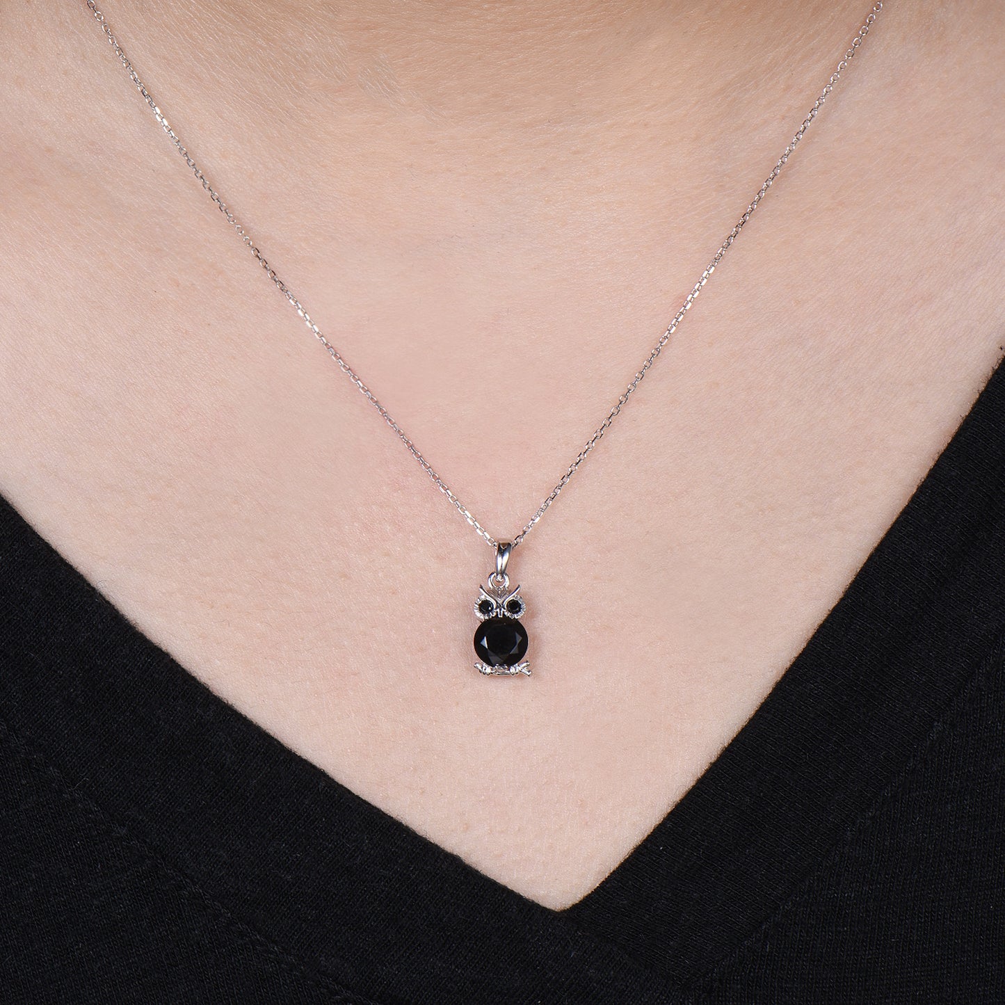 Unique Cute Owl Natural Black Onyx Wedding Necklace Night Owl Pendant Animal Inspired Gemstone Anniversary Gift