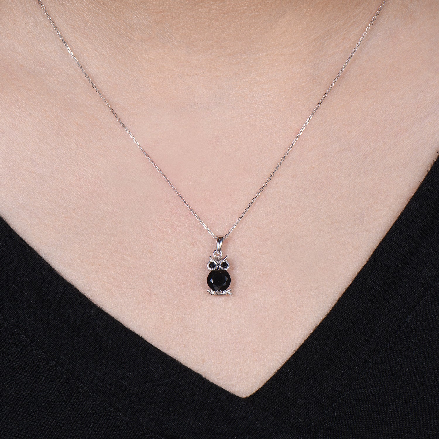 Unique Cute Owl Natural Black Onyx Wedding Necklace Night Owl Pendant Animal Inspired Gemstone Anniversary Gift