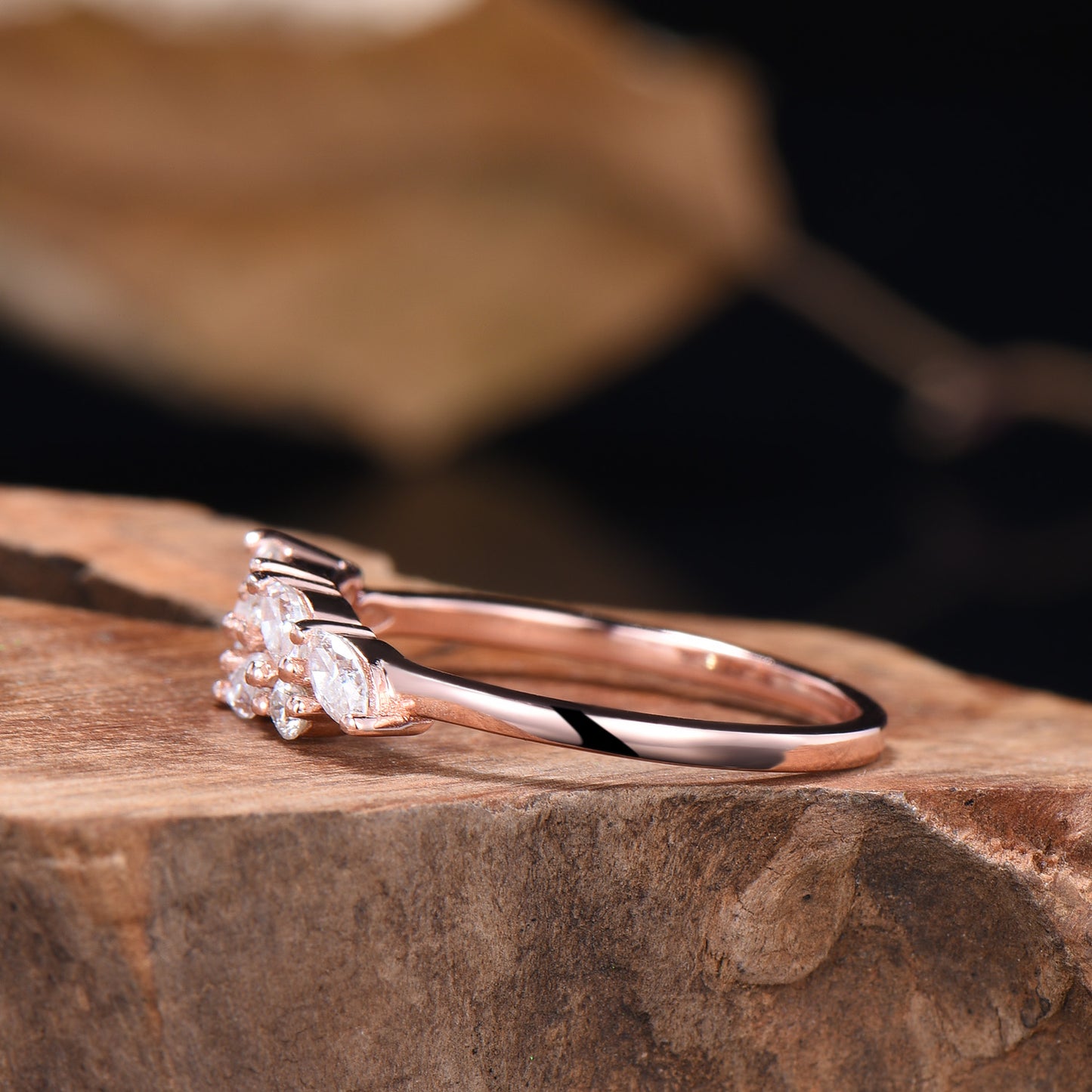 Vintage Moissanite Wedding Ring Art Deco 14k Solid Rose Gold Marquise Cut Moissanite Wedding Band Cluster Promise Ring - PENFINE