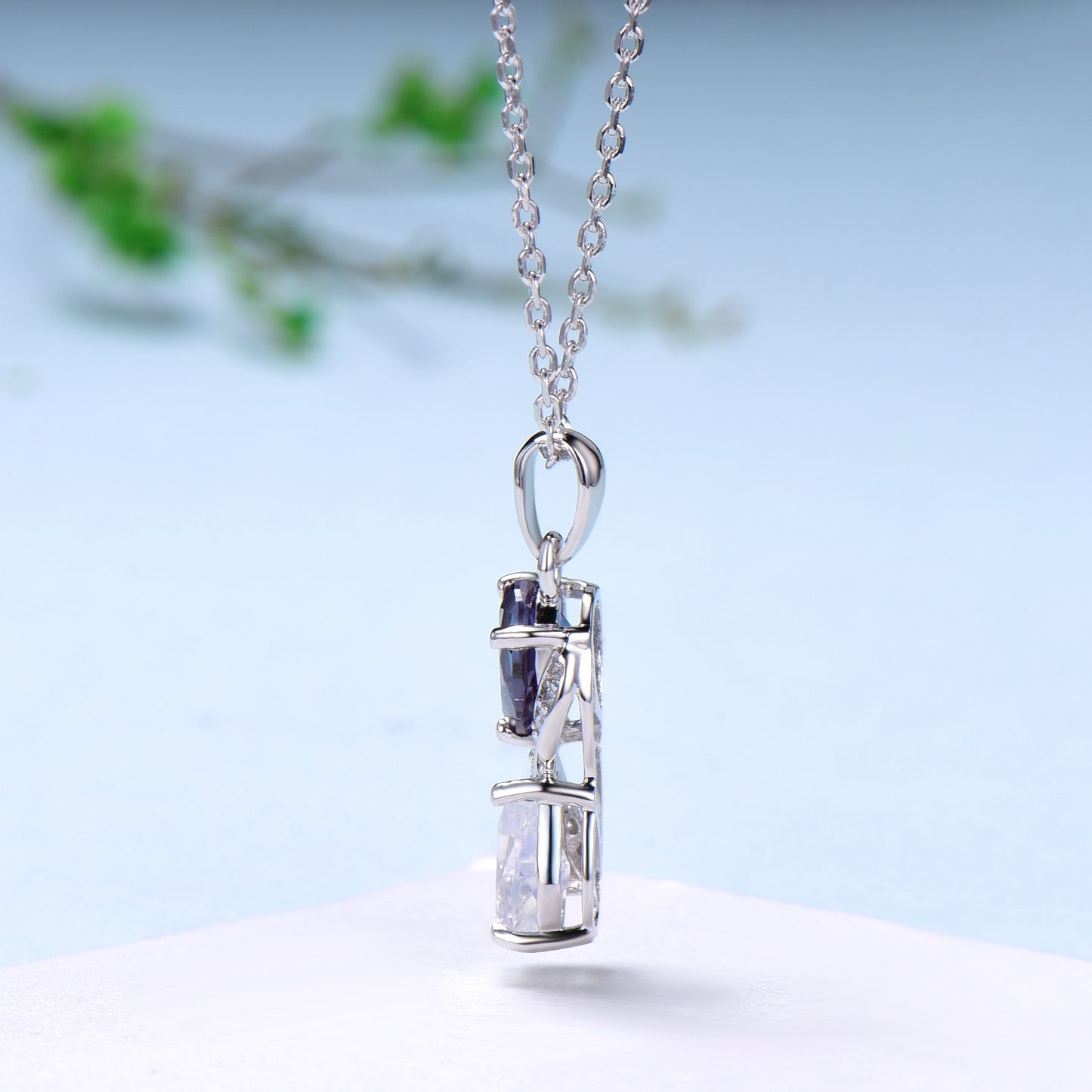 Vintage June birthstone Snake Necklace Alternative alexandrite moonstone pendant vintage art deco promise gift pear shaped pendant for girl - PENFINE