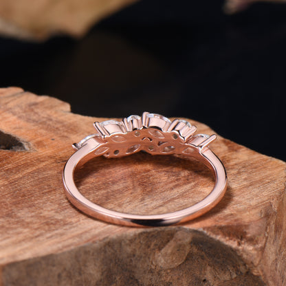 Vintage Moissanite Wedding Ring Art Deco 14k Solid Rose Gold Marquise Cut Moissanite Wedding Band Cluster Promise Ring - PENFINE