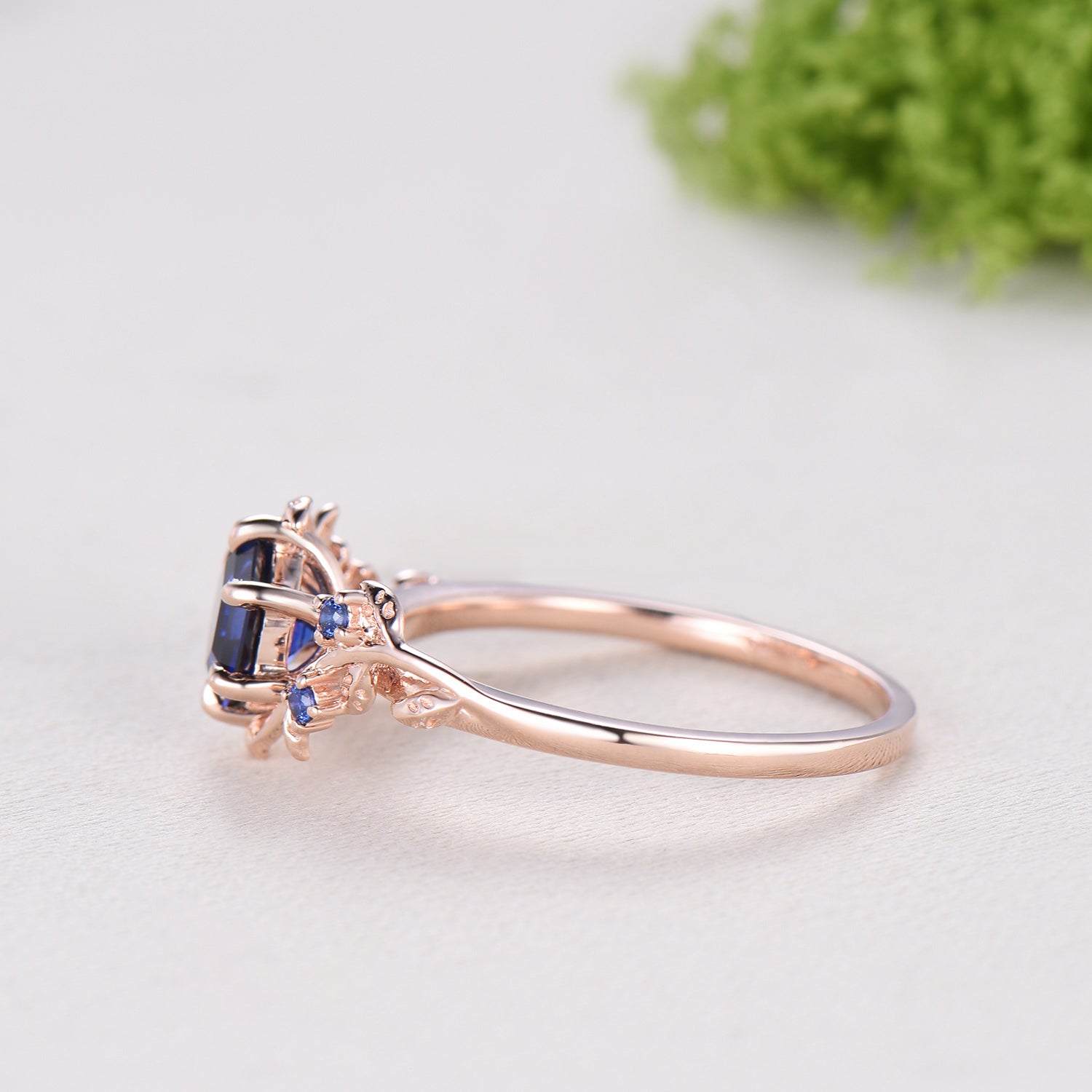 Elegant Hexagon Cut Blue Sapphire Engagement Ring Branch September birthstone