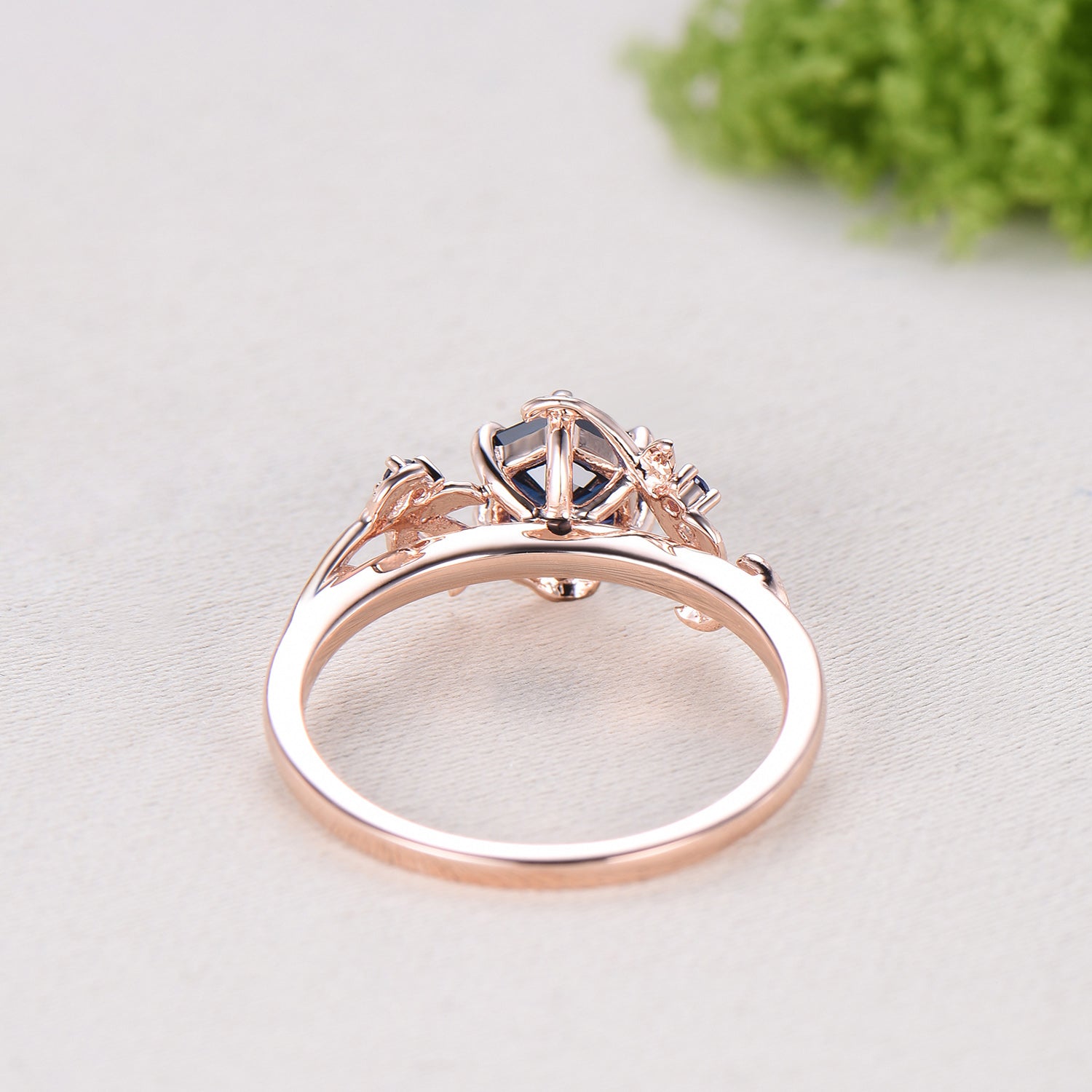 Elegant Hexagon Cut Blue Sapphire Engagement Ring Branch September birthstone