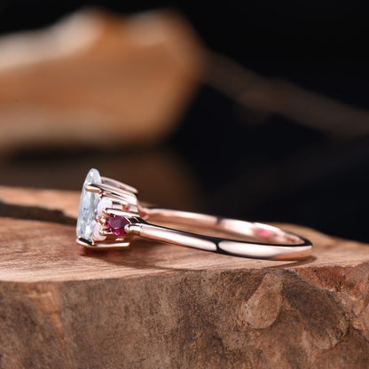 Vintage Pear Shaped Lab Grown Diamond Engagement Ring Solid 14K Rose Gold Custom Ruby Opal Diamond Wedding Ring IGI Certificate CVD Diamond - PENFINE
