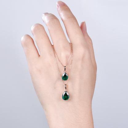 Dainty 14K Rose Gold Emerald Necklace - Teardrop May Birthstone
