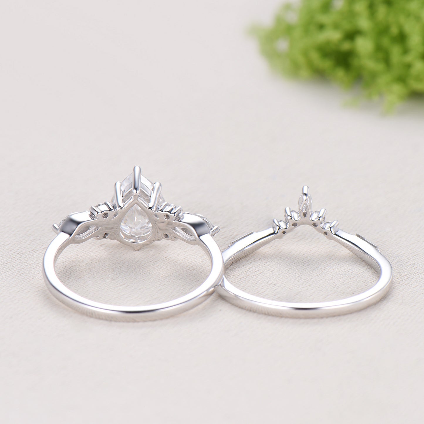 Pear Moissanite engagement ring marquise Twisted ring Unique white gold ring baguette cut diamond band Antique promise anniversary ring