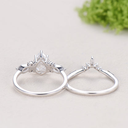 Pear Moissanite engagement ring marquise Twisted ring Unique white gold ring baguette cut diamond band Antique promise anniversary ring