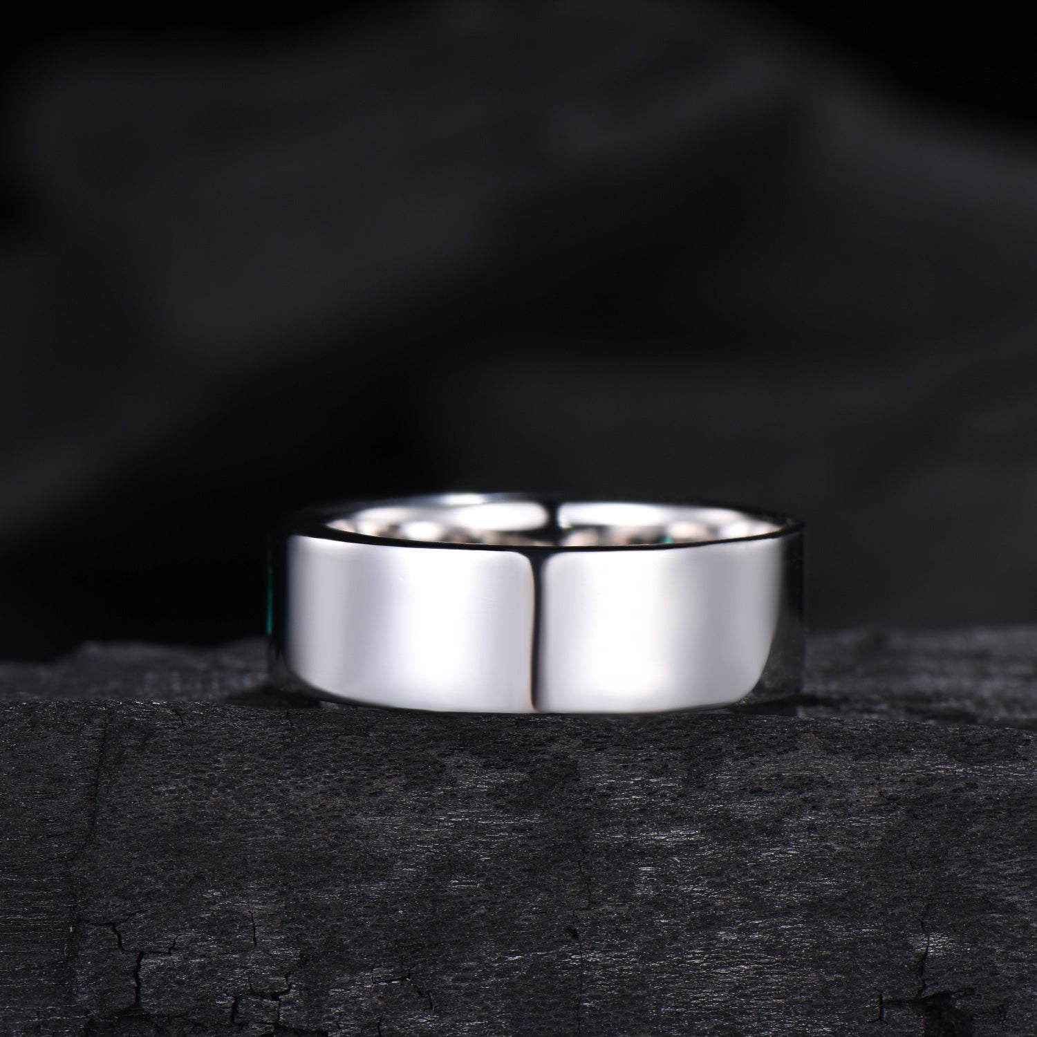 Hexagon Cut Emerald Men's Band | Flush Set 7MM Wide Wedding Ring