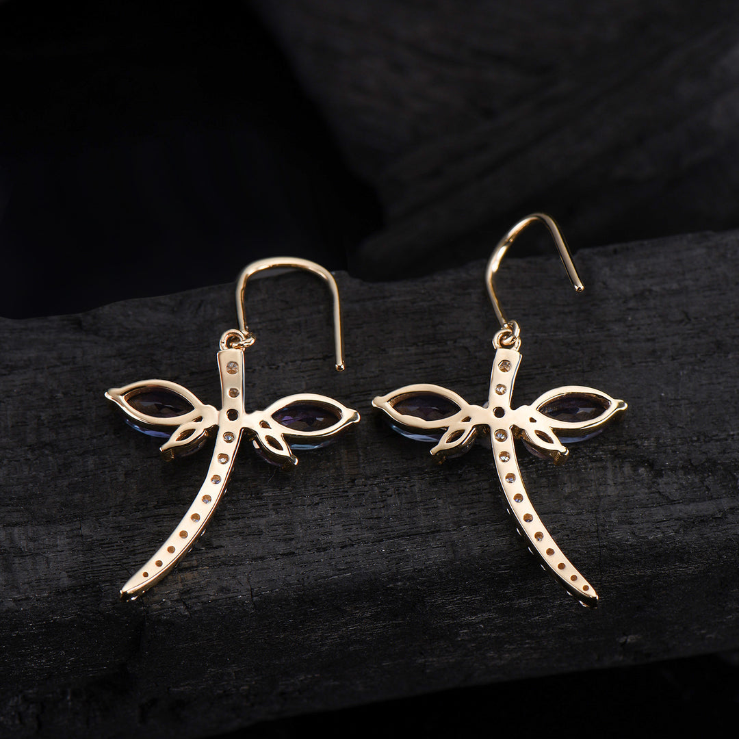 Elegant dragonfly marqusie cut alexandrite earrings June birthstone fine jewelry - PENFINE