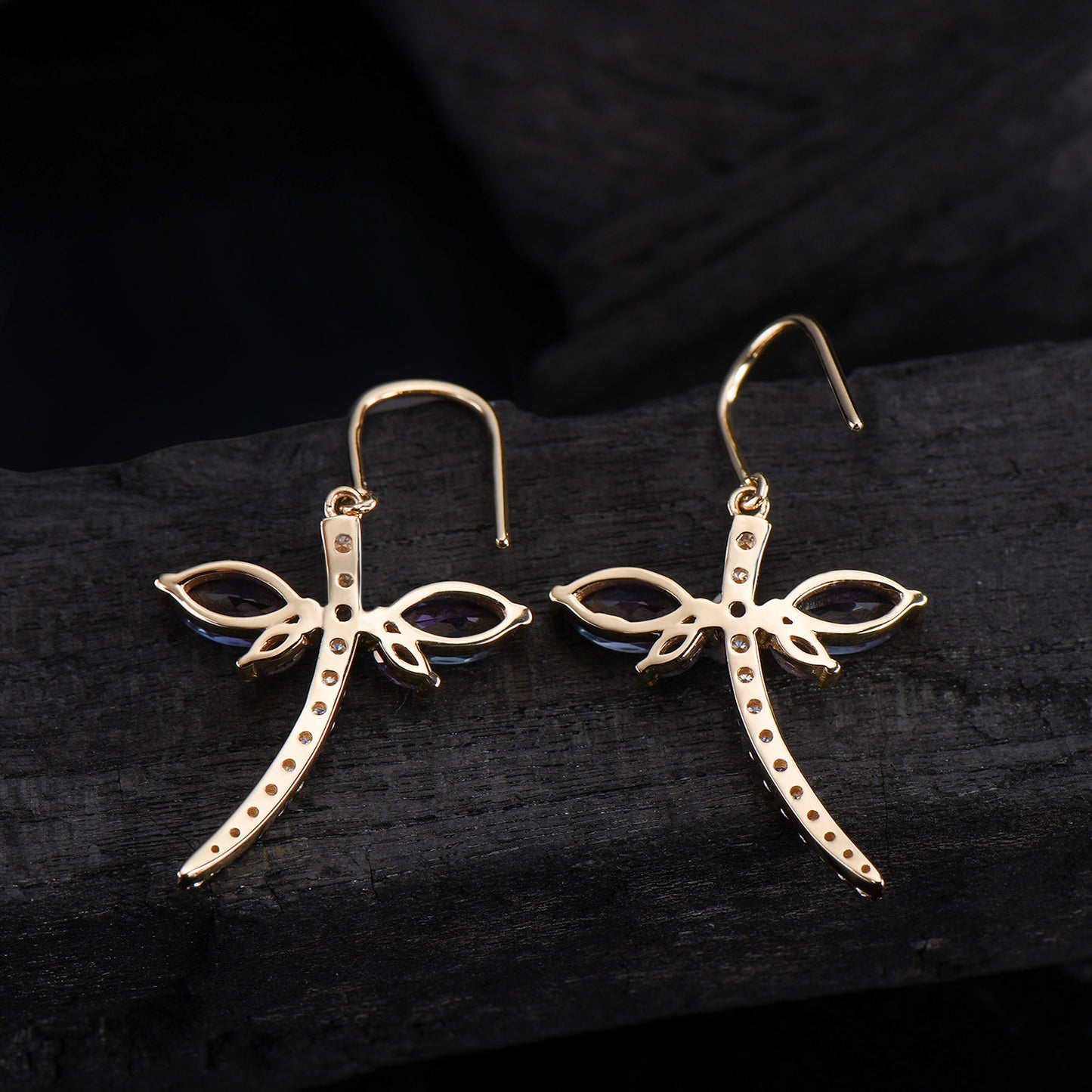 Elegant dragonfly marqusie cut alexandrite earrings June birthstone fine jewelry - PENFINE