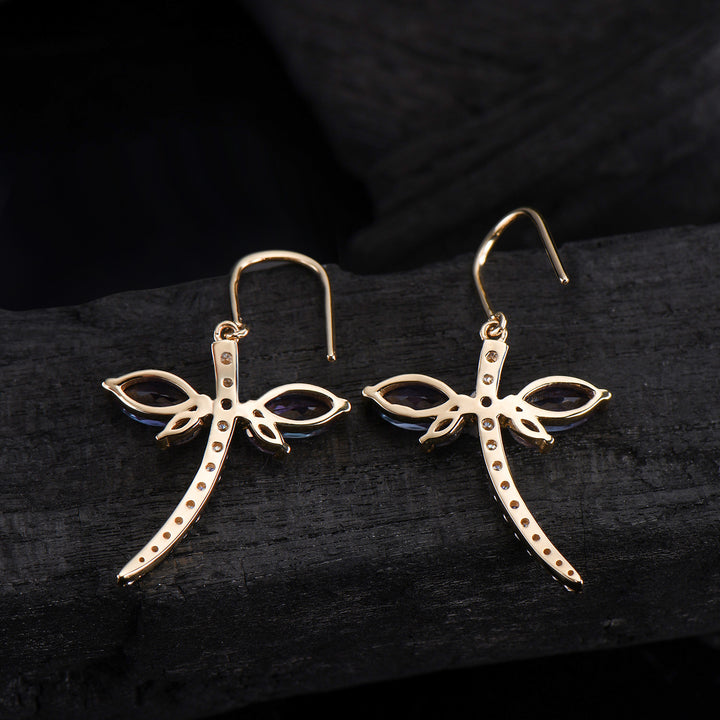 Elegant dragonfly marqusie cut alexandrite earrings June birthstone fine jewelry - PENFINE