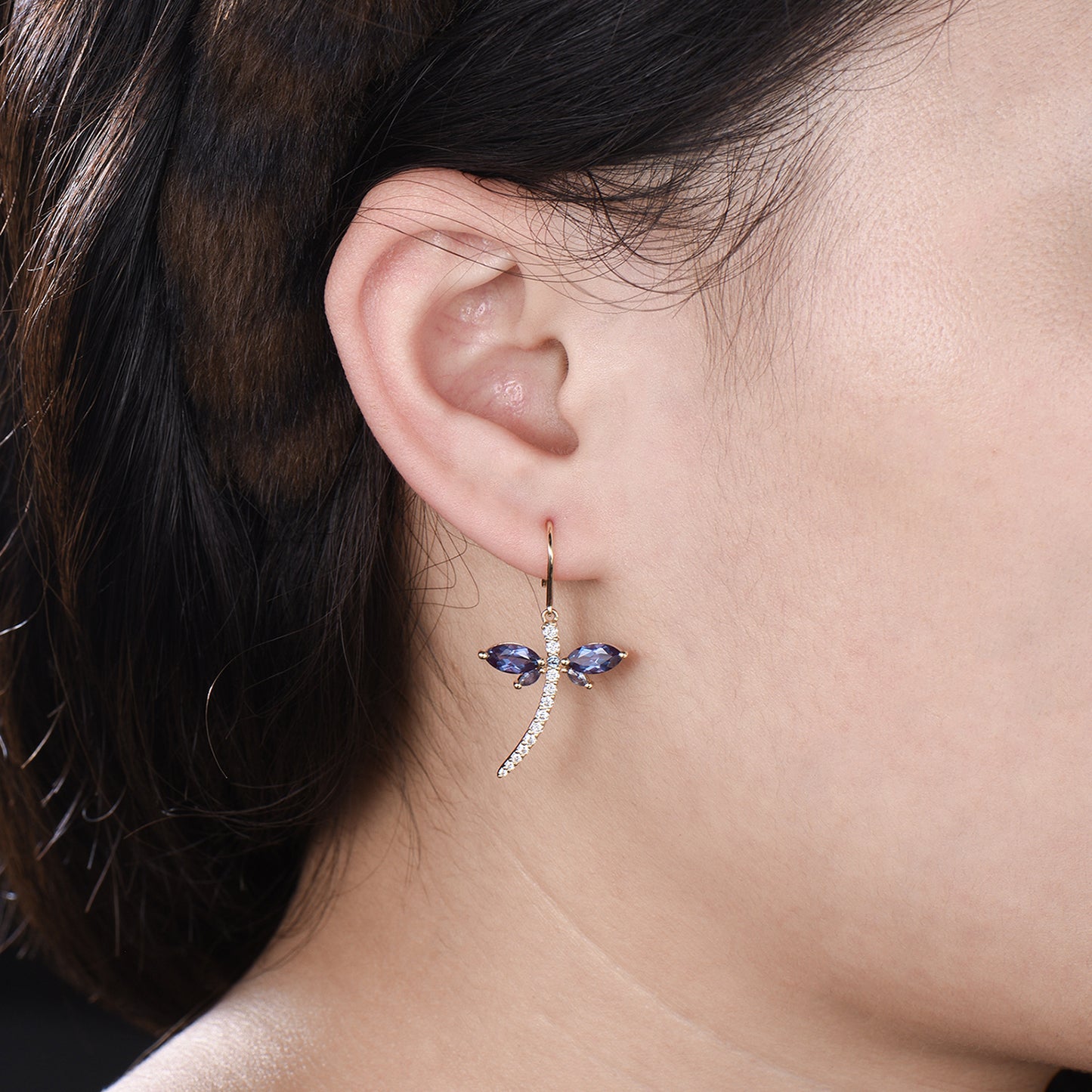 Elegant dragonfly marqusie cut alexandrite earrings June birthstone fine jewelry - PENFINE