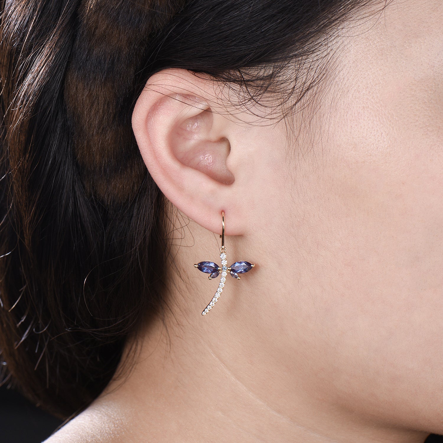 Elegant dragonfly marqusie cut alexandrite earrings June birthstone fine jewelry - PENFINE