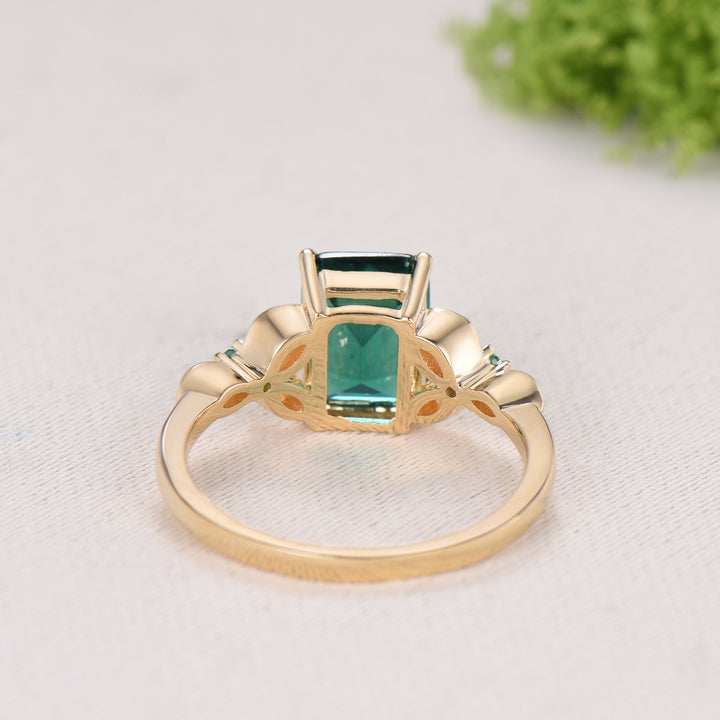 Vintage Emerald Cut Emerald Engagement Ring Natural Inspired Emerald Wedding Ring For Women Unique Floral Leaves Promise Ring Gift for Women