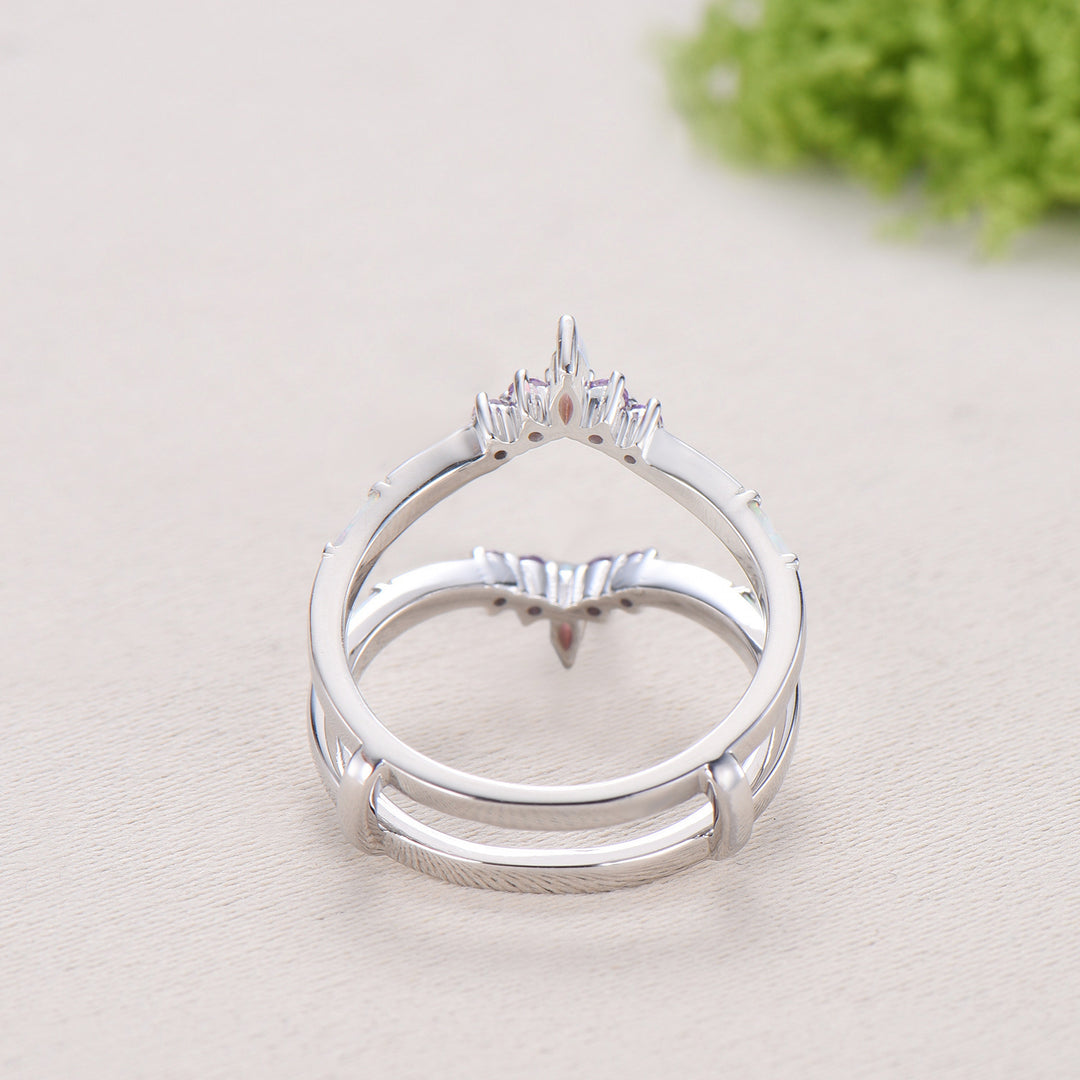 Enhancer Curved Opal Amethyst Wedding Band Sterling Silver White Gold Contour Stacking Marquise Baguette Opal Matching Ring Anniversary Gift