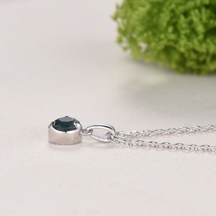 Minimalist Bezel Set Moss Agate Necklace Pendant, Art Nouveau Jewelry
