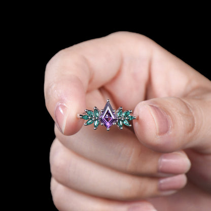 Vintage kite cut amethyst engagement ring cluster marqusie cut emerald anniversary promise ring - PENFINE