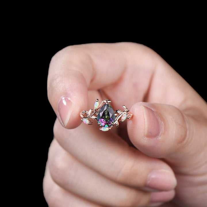 LeafLace Kite Cut Mystic Topazs Promise Ring with Marquise Topaz Accents - PENFINE