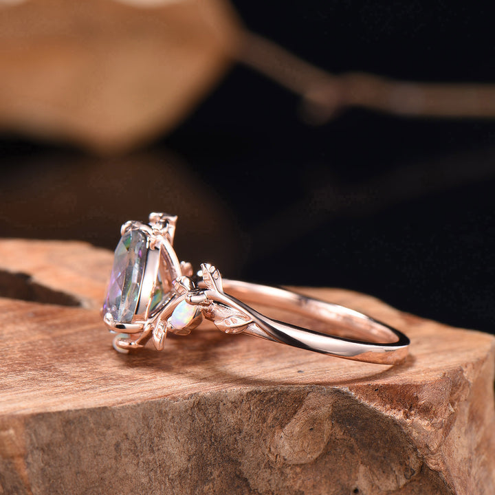 LeafLace Kite Cut Mystic Topazs Promise Ring with Marquise Topaz Accents - PENFINE