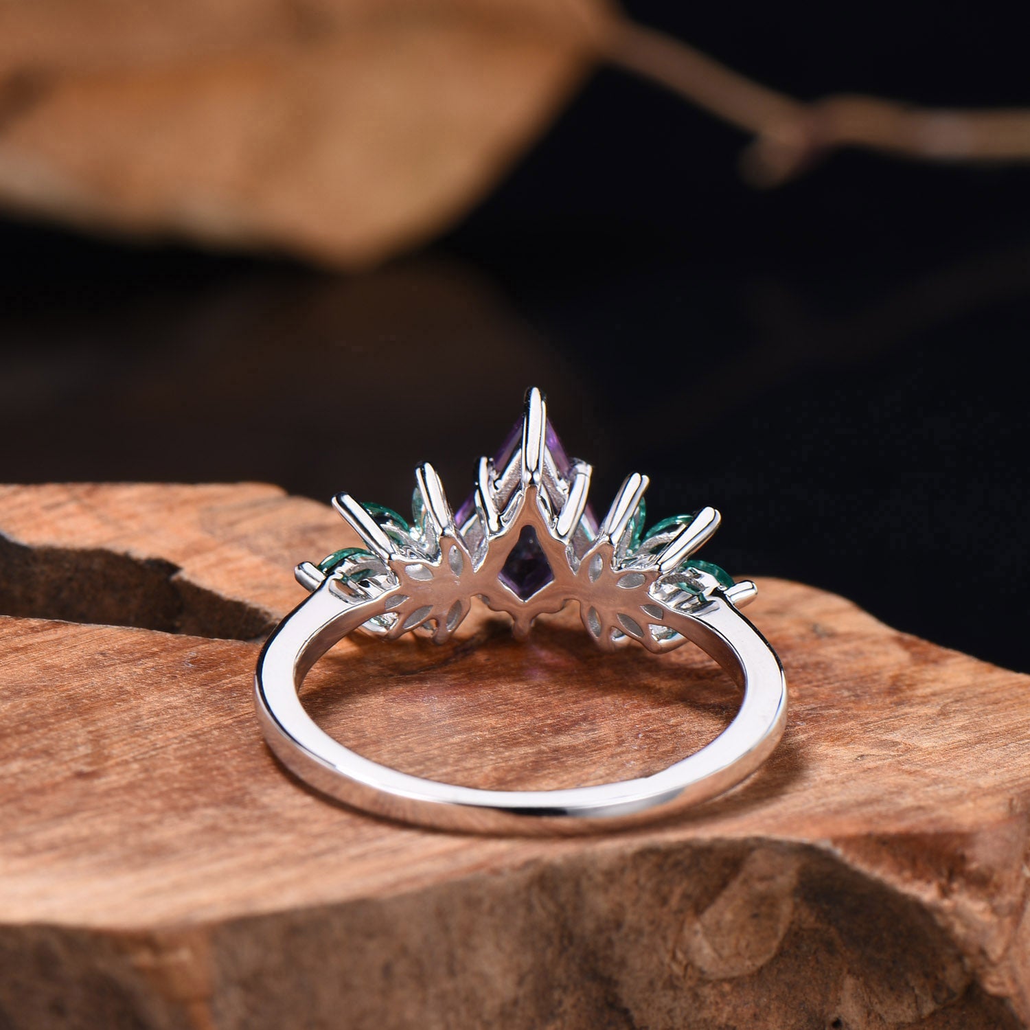 Vintage kite cut amethyst engagement ring cluster marqusie cut emerald anniversary promise ring - PENFINE
