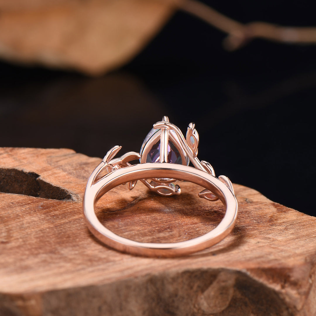 LeafLace Kite Cut Mystic Topazs Promise Ring with Marquise Topaz Accents - PENFINE