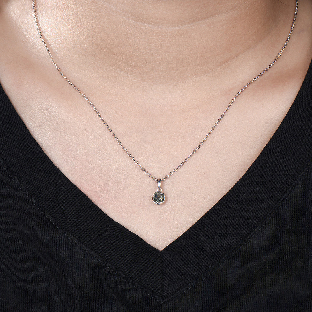 Minimalist Bezel Set Moss Agate Necklace Pendant, Art Nouveau Jewelry