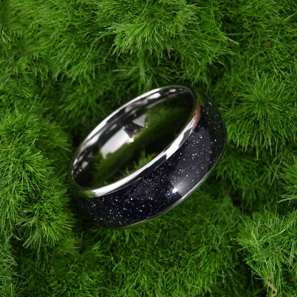 8mm men's wedding band Blue Sandstone Star Tungsten Ring - PENFINE