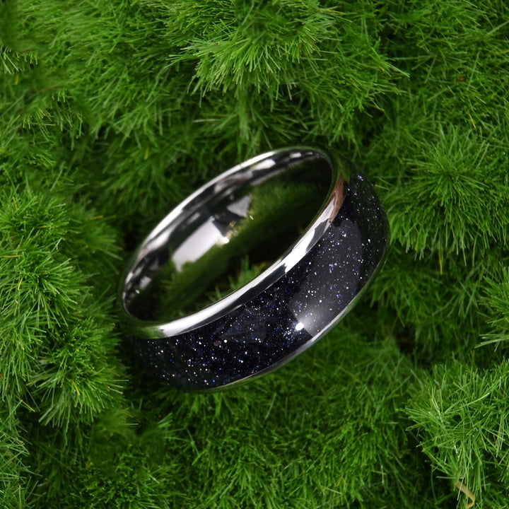 8mm men's wedding band Blue Sandstone Star Tungsten Ring - PENFINE