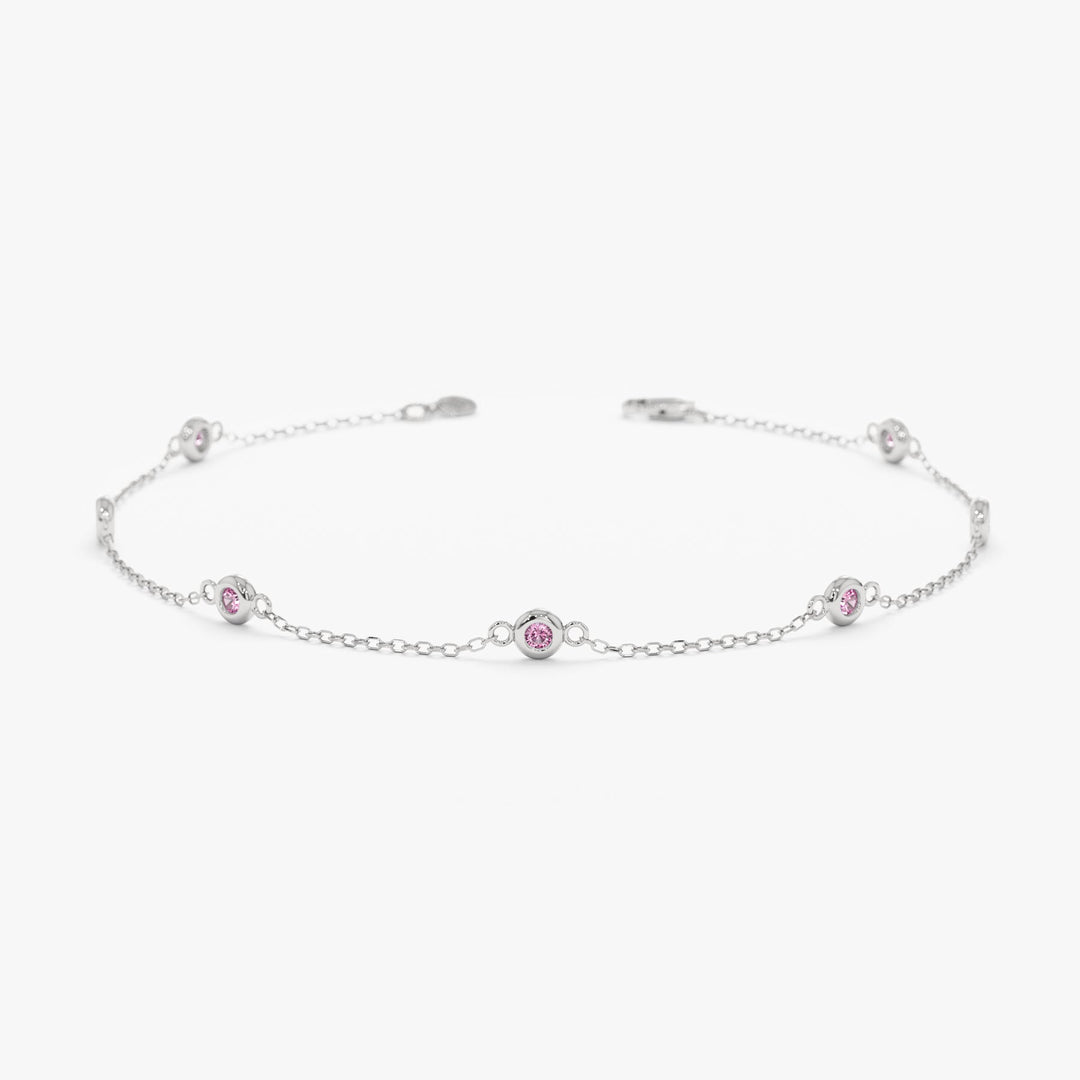 Five stone Minimalist pink tourmaline bracelet bezel set - PENFINE