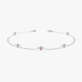 Five stone Minimalist pink tourmaline bracelet bezel set - PENFINE