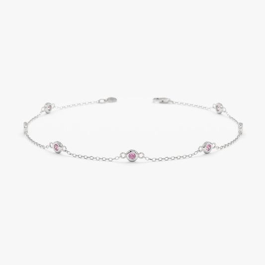 Five stone Minimalist pink tourmaline bracelet bezel set - PENFINE