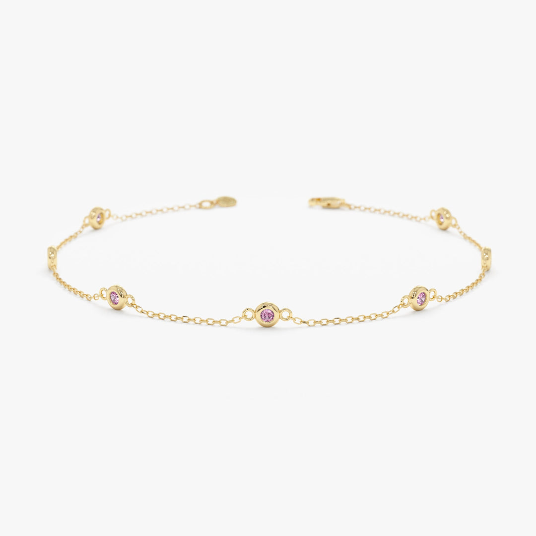 Five stone Minimalist pink tourmaline bracelet bezel set - PENFINE