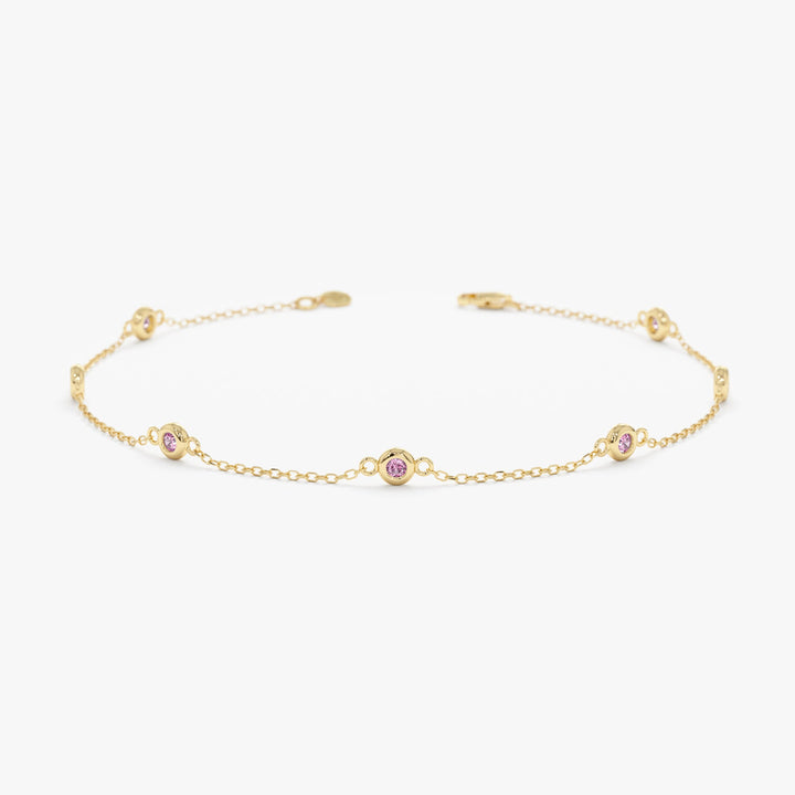 Five stone Minimalist pink tourmaline bracelet bezel set - PENFINE