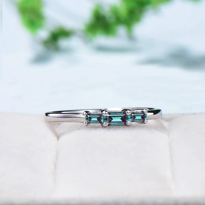 East to West Baguette Alexandrite Ring three stone Color Change Stone Wedding Ring Stacking Dainty Ring June Birthstone Anniversary Gift - PENFINE