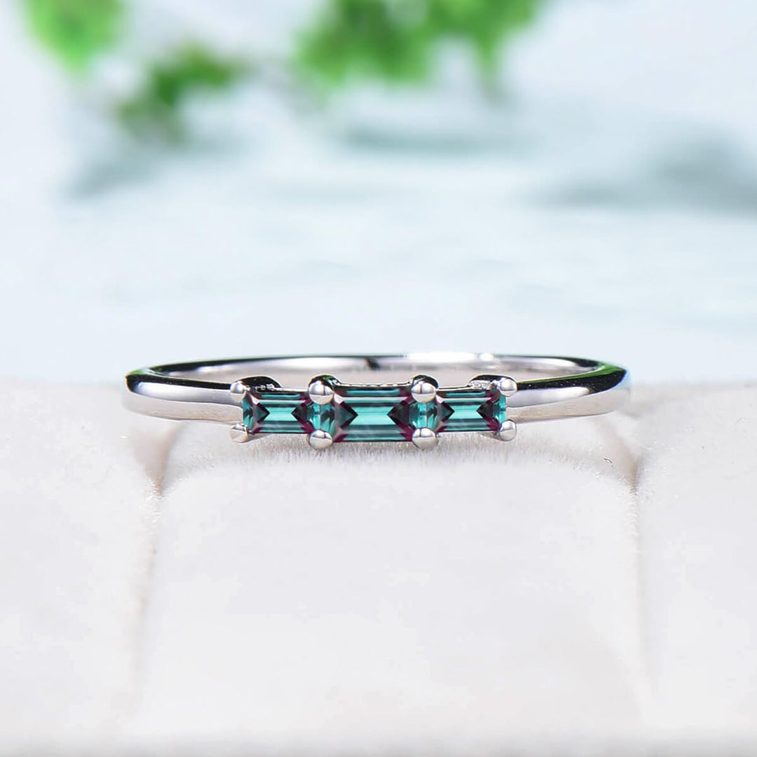 East to West Baguette Alexandrite Ring three stone Color Change Stone Wedding Ring Stacking Dainty Ring June Birthstone Anniversary Gift - PENFINE