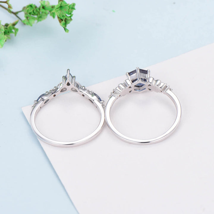 Nature Inspired Alexandrite Ring Vintage Unique Color Change Leaf Engagement Ring Art Deco Floral Flower Moissanite Wedding Set For Women - PENFINE