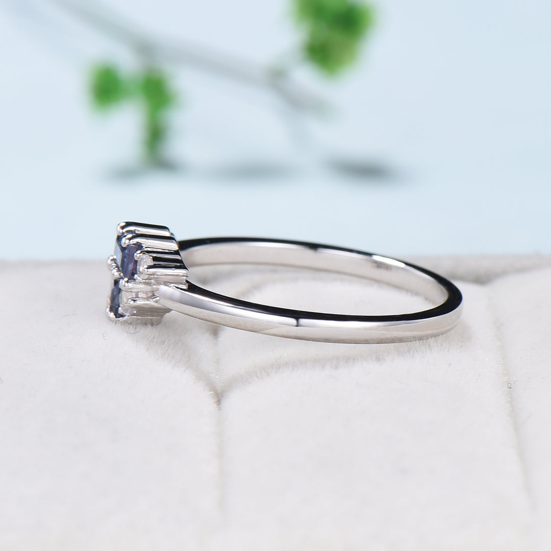 Unique Baguette Alexandrite Ring Alexandrite moonstone Wedding Ring Rose Gold Stacking Dainty Ring June Birthstone Ring Anniversary Gift - PENFINE