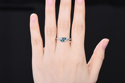 Unique Baguette Alexandrite Ring Alexandrite moonstone Wedding Ring Rose Gold Stacking Dainty Ring June Birthstone Ring Anniversary Gift - PENFINE