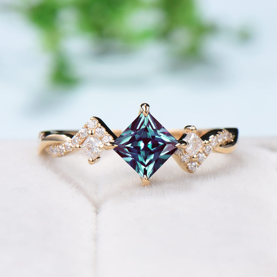 Unique 5mm princess cut alexandrite ring twisted-Dainty