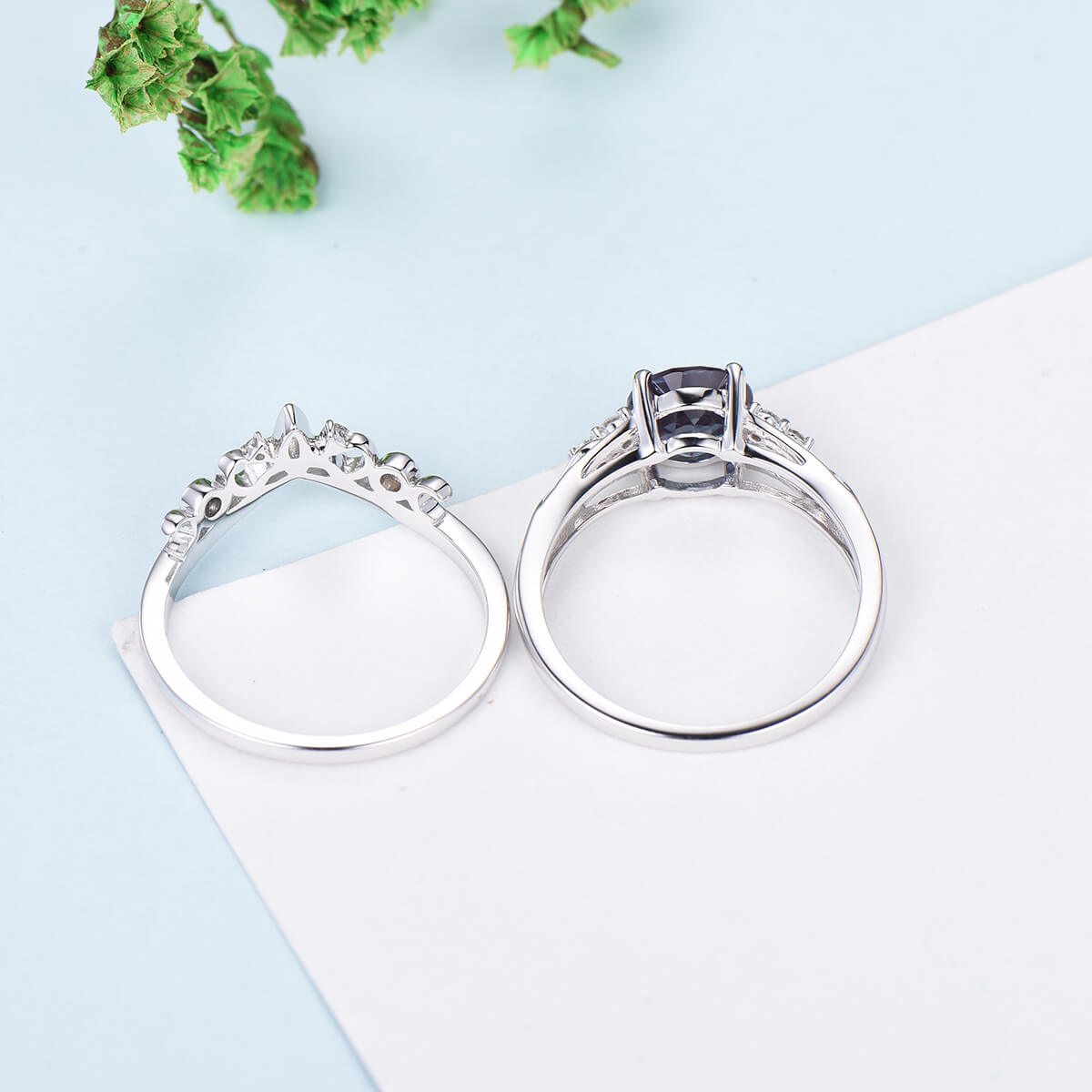 Vintage 7mm Round Alexandrite Engagement Ring Set Celtic Norse Viking  Color Change  Wedding Ring Set For Women Cluster Diamond  Bridal Set - PENFINE