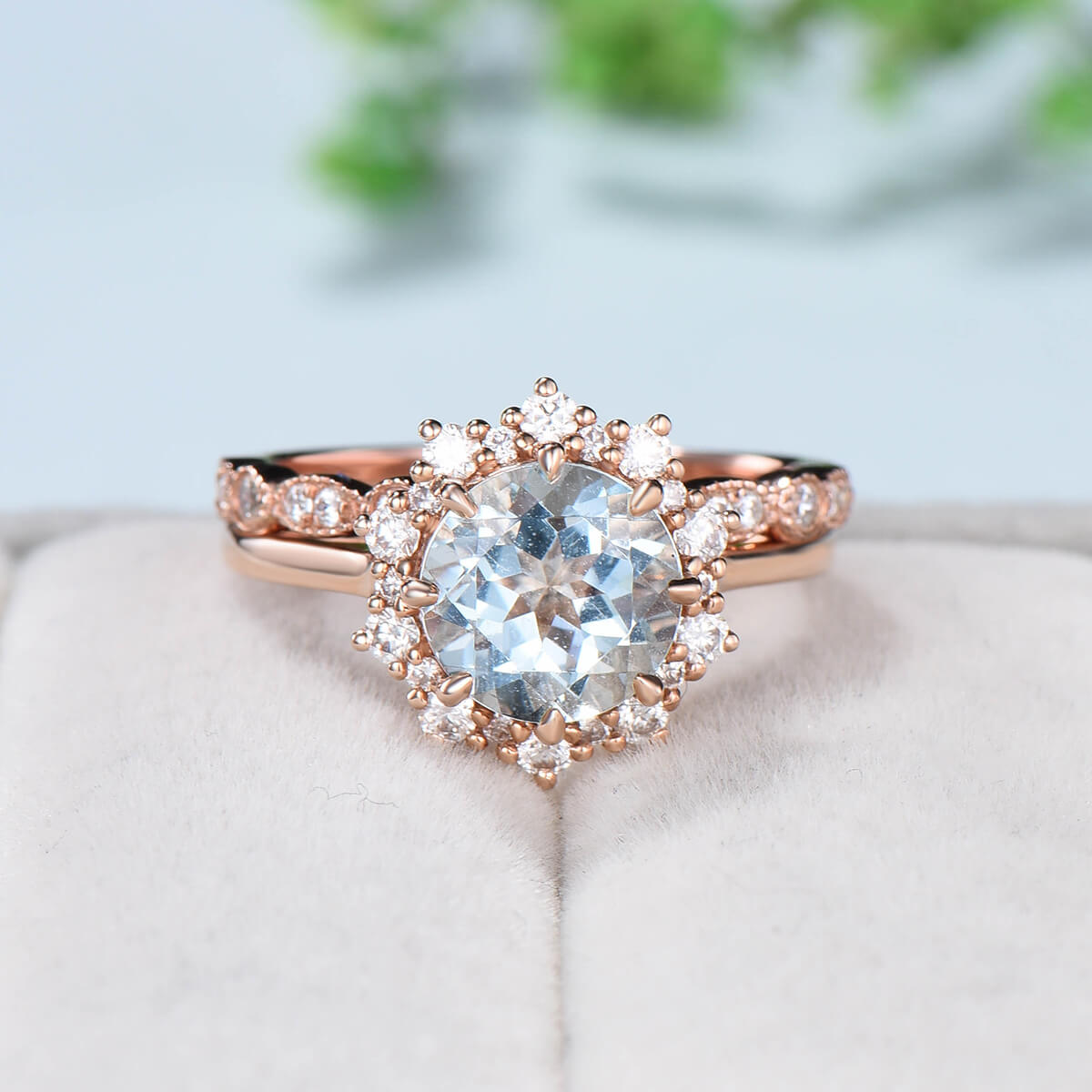 Vintage Aquamarine Engagement Ring 14k Rose Gold Aquamarine Art Deco Wedding Ring For Women Antique Aquamarine Bridal Ring Anniversary Gift outlet