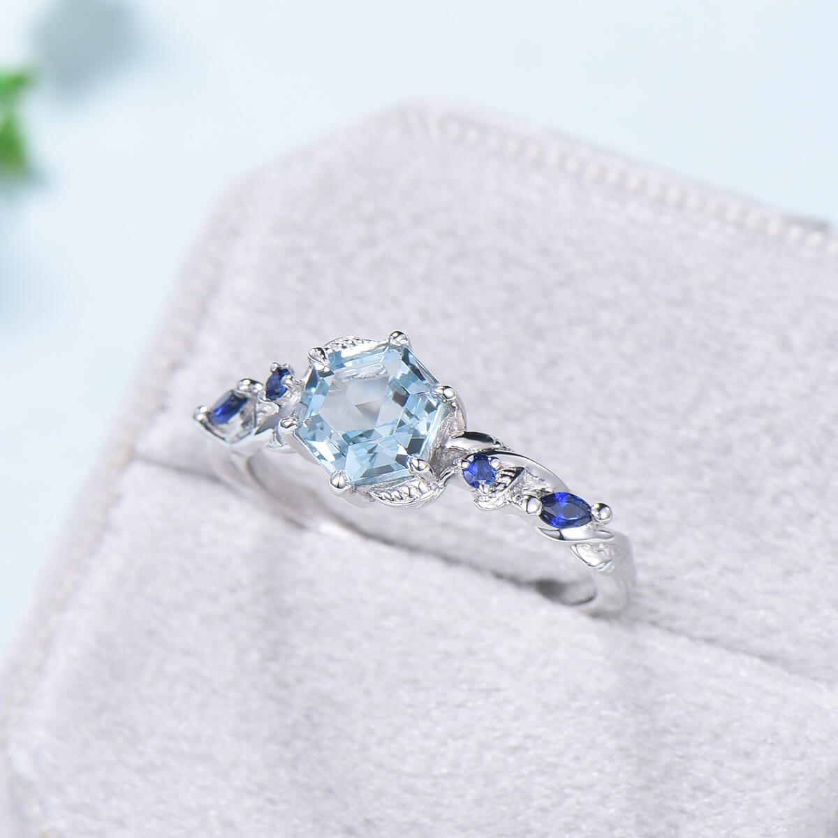 Nature Inspired Aquamarine Engagement Ring Twig Twisted Branch cluster Sapphire Promise Ring Unique March birthstone wedding ring for women - PENFINE