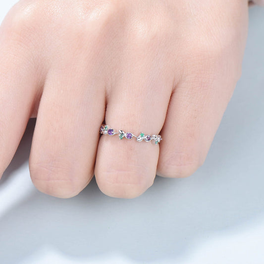 Dainty Queen Wedding Band Vintage Emerald And Amethyst Stacking Ring For Women Rose Gold Art Deco fianc??¡§?|e Wedding Ring Anniversary Gift - PENFINE