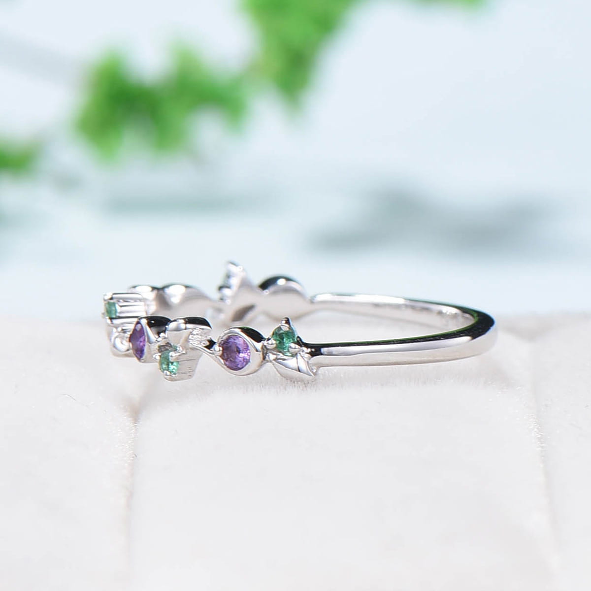 Natural selling Amethyst Gemstone Wedding Ring, 925 Sterling Silver Gemstone Band, Danity Ring, Silver Wedding Band, Aniiversery Gift