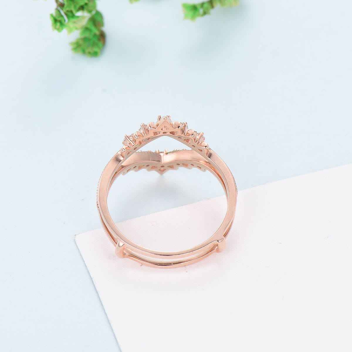 Double Curved V Moissanite Wedding Band Ladies Rose gold Wedding Promise Ring Women Art Deco Diamond Stacking Bridal Matching Ring For Her - PENFINE