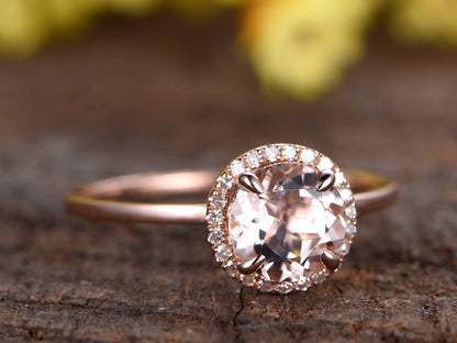 Morganite Engagement Ring, Rose Gold Diamond Halo, Anniversary Gift